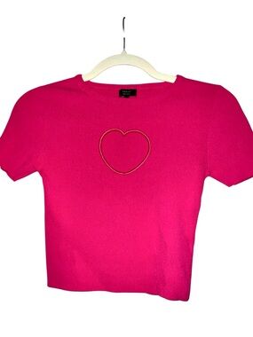 Hot Pink Short Sleeve Cropped Tee with Heart Cut Out
